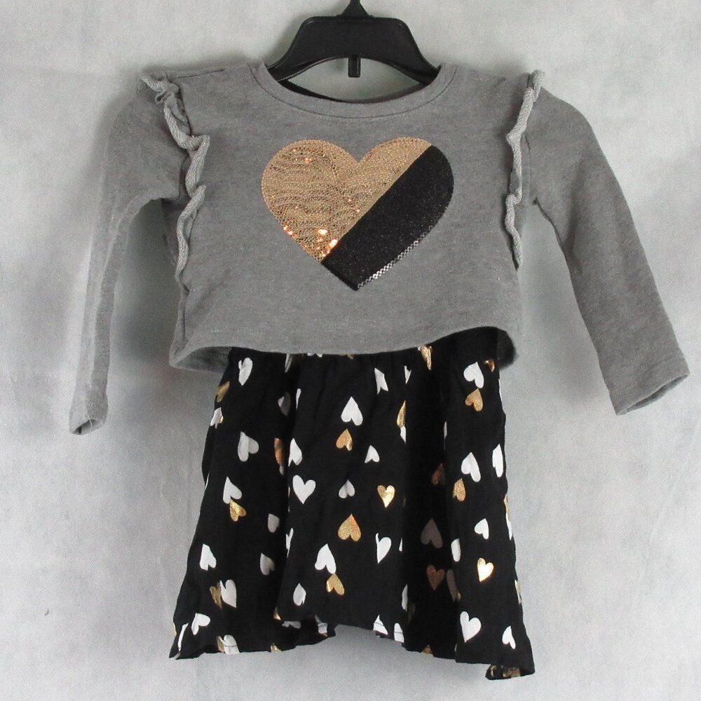 Epic Threads Toddler Girls Heart Long-Sleeve 2-Piece Dress, Gray/Black, 2T